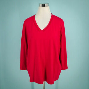 Talbots Plus Size 2X Pink V Neck 3/4 Sleeve Rayon Blend Knit Top Shirt Tee NEW